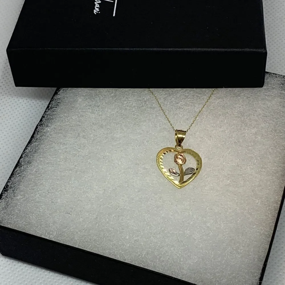 Heart Rose 14k Solid Gold Pendant Tehrani Jewelry